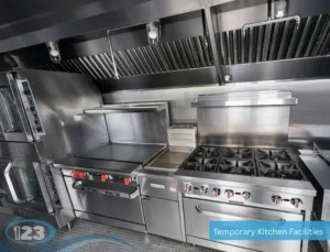 Mobile kitchen trailer interior with stainless steel sink and food preparation area