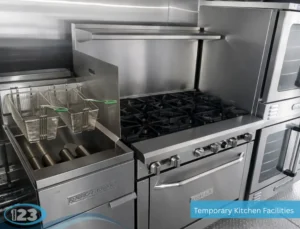 Mobile kitchen trailer interior with stainless steel sink and food preparation area