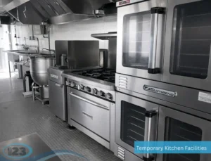 Mobile kitchen trailer interior with stainless steel sink and food preparation area